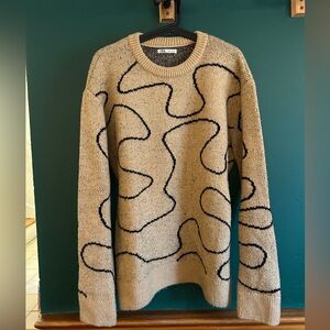 Zara Beige Knit Sweater with Black Swirl Design